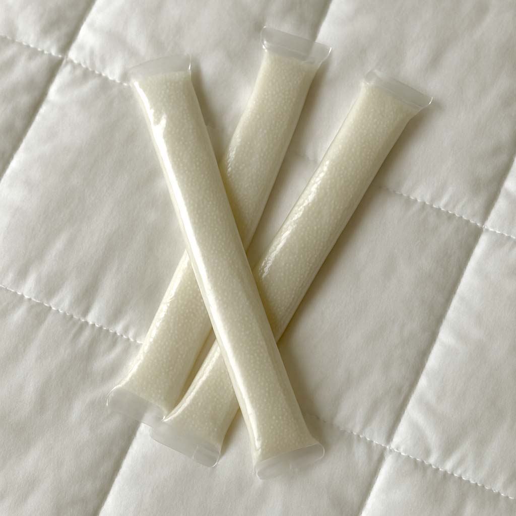 Geli Beads booster pack on white comforter for Geli Pillow